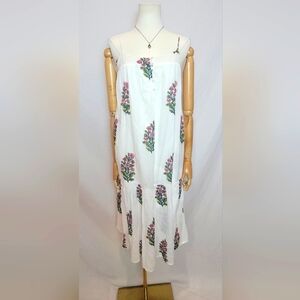 Lucky Brand White Green Maxi Floral Peasant Tiered Dress, Size XS
